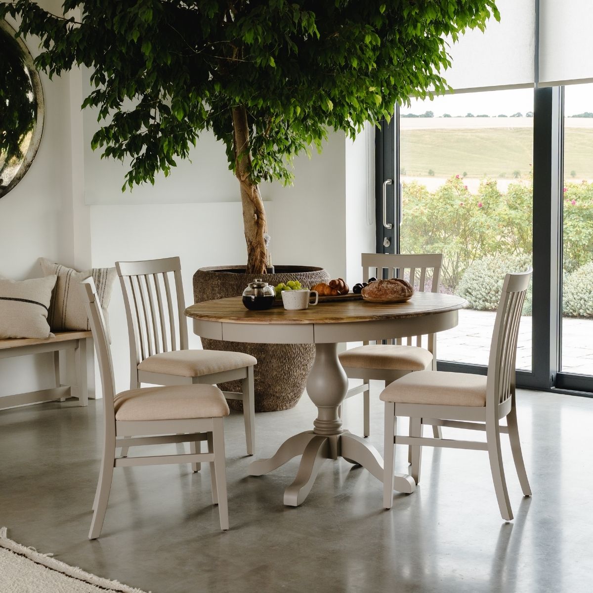 Farmhouse style Pedestal table in truffle