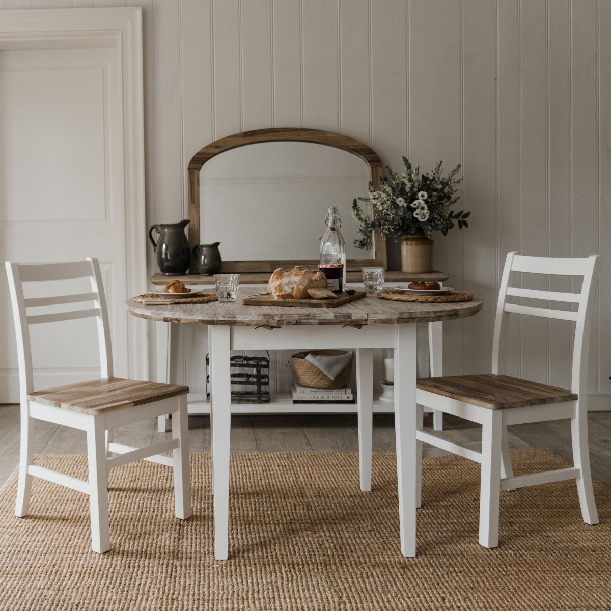 Farmhouse style white square dining table