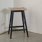 Navy Blue Wooden Barstool with acacia seat