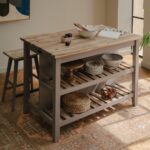 Dove grey breakfast bar with acacia top