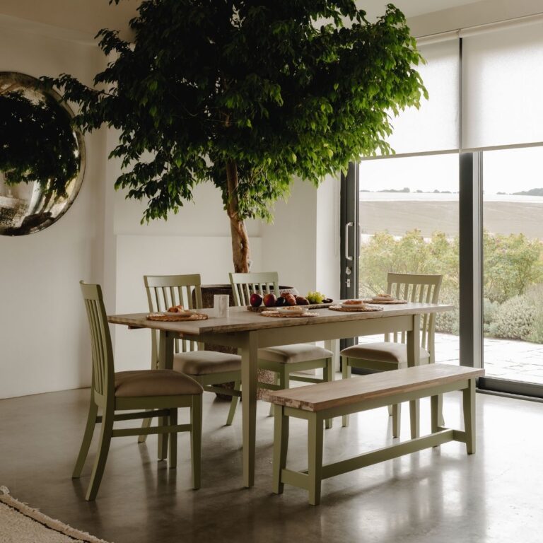 Sage green country style rectangle Extendable dining table