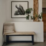 Navy Blue medium Dining Bench with acacia seat