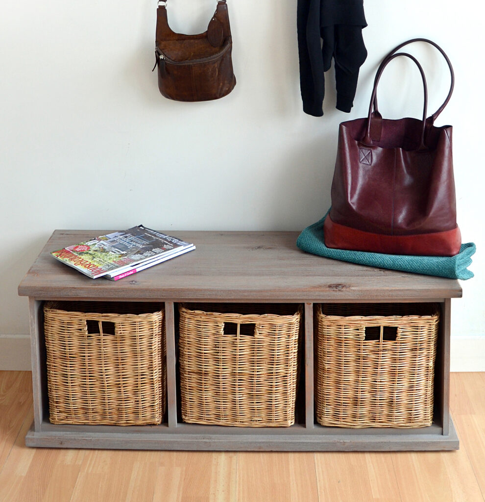 Tetbury Hallway Bench With Natural Wicker Baskets In Acacia