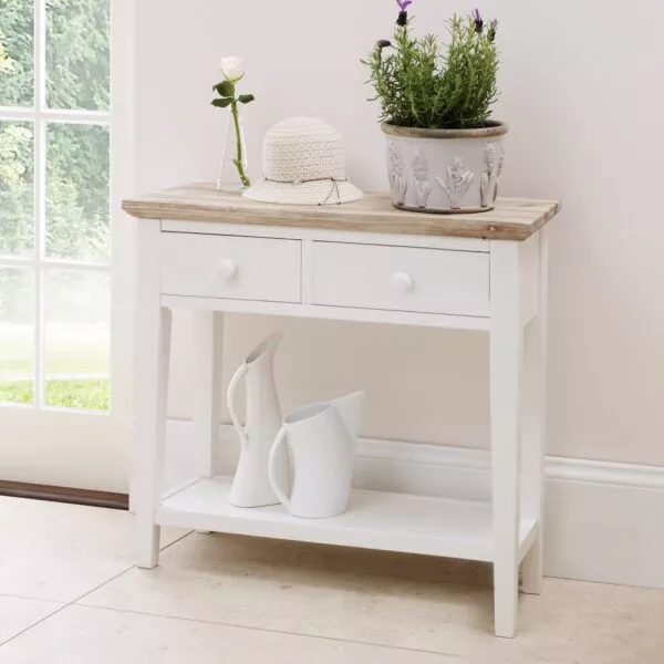 florence white console table with 2 drawers