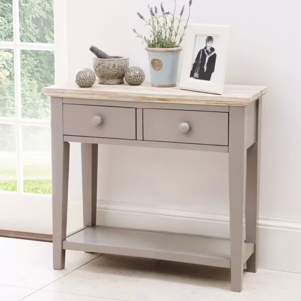 florence grey console table with 2 drawers