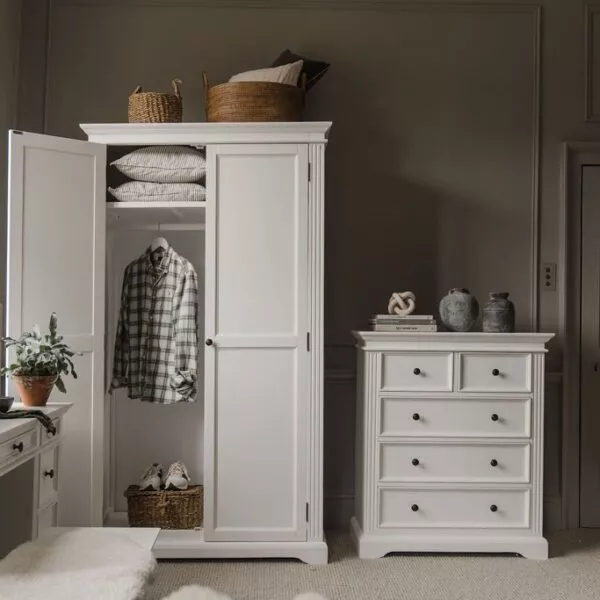 Gainsborough White 2 Door Double Freestanding Wardrobe â€“ Hamptons Style