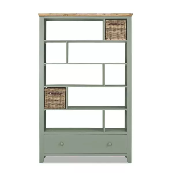 Florence wooden room divider with storage baskets and drawer