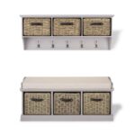 Florence large truffle hanging shelf and bench with 3 brown faux rattan baskets