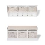 Tetbury large white hanging shelf and bench with 3 white baskets
