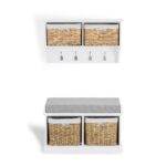Tetbury small bench and coat rack set with grey cushion