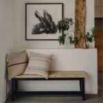 Navy Blue long Dining Bench with acacia seat