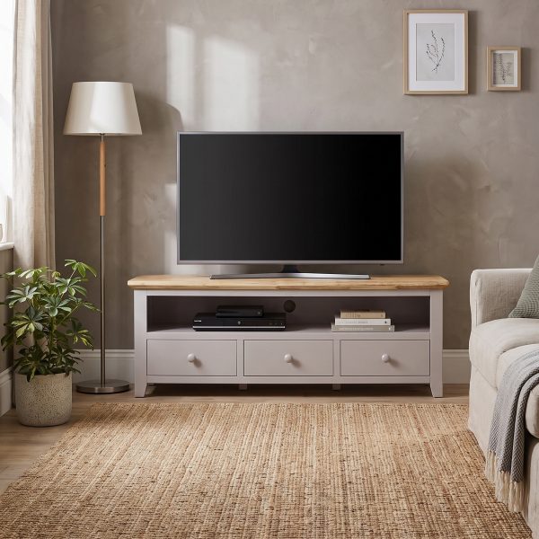Florence Large TV Unit with 3 Drawers, TV Stand - Truffle