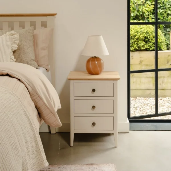 Pembroke Oak topped Bedside Chest In farrow and ball skimming stone